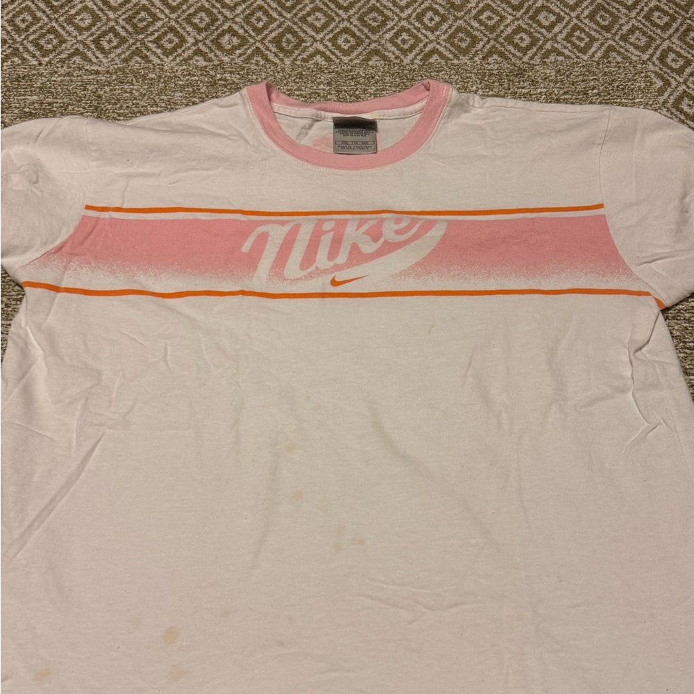 Nike White Tee with Pink Stripe and Orange Accents